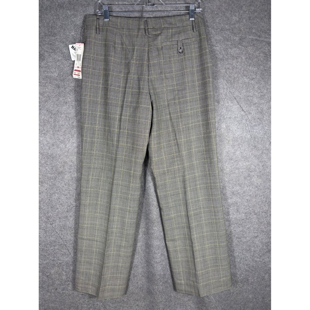 Anne Klein Ines Glen Plaid Dress Pants Womens 10 Black Tan Stretch Wool EFP90096 - Picture 9 of 10